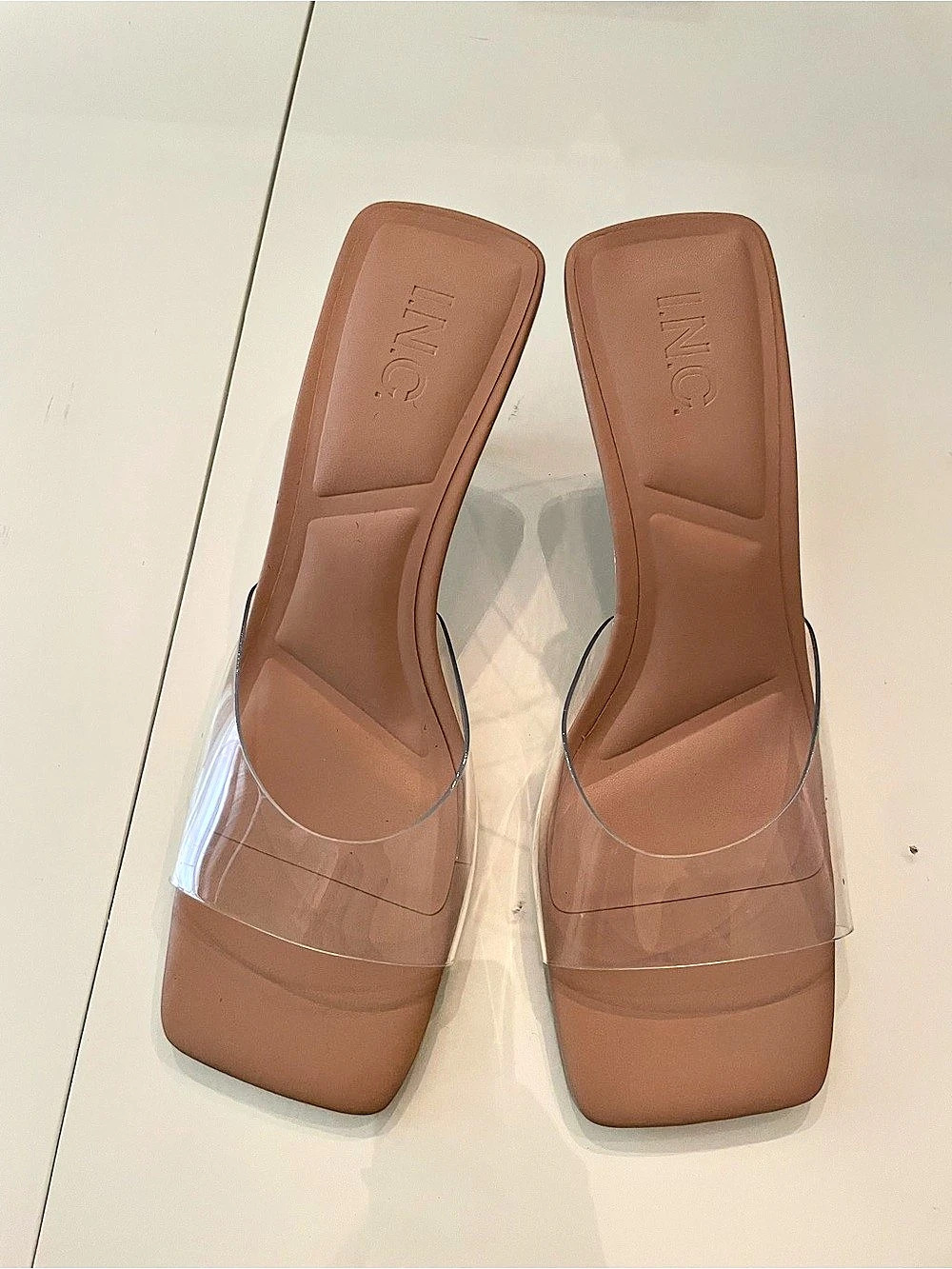 INC Brown Clear Strap Heels
